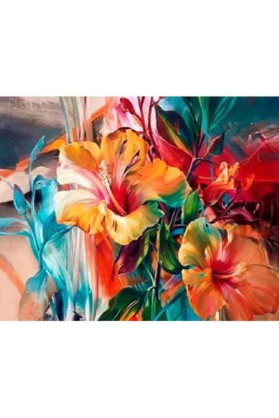 Pastelya Sayılarla Boyama Seti Çerçeveli Kasnaklı Çiçeklerin Şöleni 40 x 50 Cm