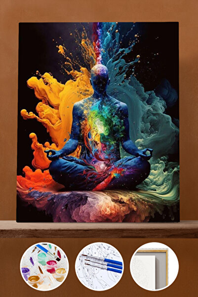 Pastelya Sayılarla Boyama Seti Çerçeveli Kasnaklı Çakra Renkleri 60 x 75 cm