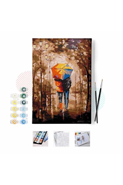 Pastelya Sayılarla Boyama Seti Çerçeveli Kasnaklı Sonbaharda Yürüyüş 50x65