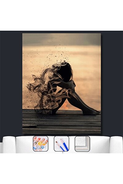 Pastelya Sayılarla Boyama Seti Çerçeveli Kasnaklı Kadının Hüznü 60 x 75 cm