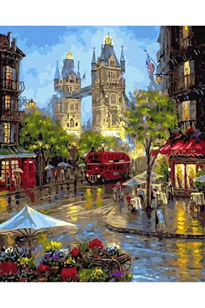 Pastelya Sayılarla Boyama Seti Çerçeveli Kasnaklı İngiltre Sokakları 60x75