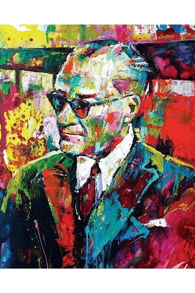 Pastelya Sayılarla Boyama Seti Çerçeveli Kasnaklı Renkli Atatürk 3 40x50 Cm