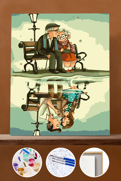 Pastelya Çerçeveli Kasnaklı Tuval Sayılarla Boyama Seti Aşkın Geçmiş Yansıması 40 X 50 Cm