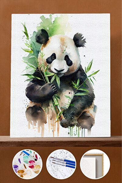 Pastelya Sayılarla Boyama Seti Çerçeveli Kasnaklı Obur Panda  50 x 65 cm