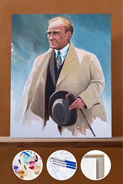 Pastelya Sayılarla Boyama Seti Çerçeveli Kasnaklı Atatürk 2 40x50 cm