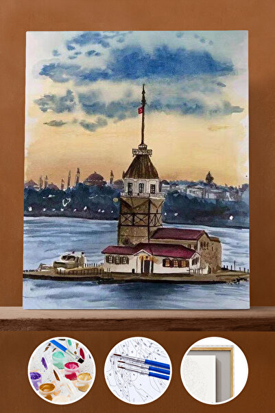 Pastelya Sayılarla Boyama Seti Çerçeveli Kasnaklı Kız Kulesi 3 60x75