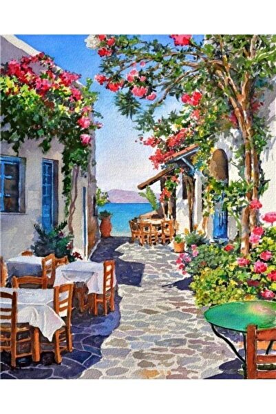 Pastelya Bodrum Taş Sokağı Sayılarla Tablo 40X50 Cm Kanvasa Gerili