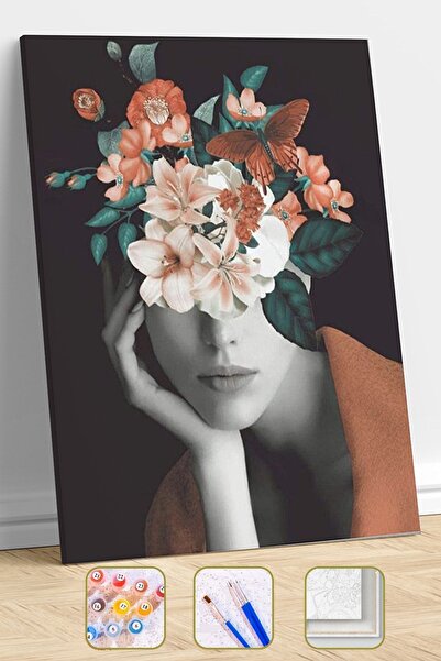 kendinyaphobi Çiçek Kadın 28 Sayılarla Boyama Seti Çerçeveli Kasnaklı (KY 194)