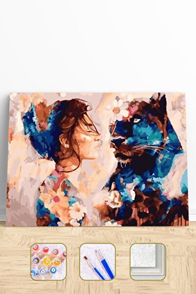 trend hobby Kadın Ve Panter Sevgisi Sayılarla Boyama Hobi Seti 40x50 cm (Tuva...
