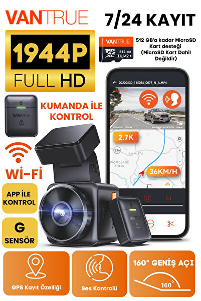VANTRUE Element 1 Fhd / Gps/ Wi-fi / G-sensör/ 160 Derece Ultra Geniş Açı / Akıllı Araç Kamerası