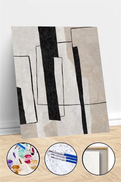 kendinyaphobi Sayılarla Boyama Seti Çerçeveli Kasnaklı Soyut Çizgiler 2 60x75 Cm