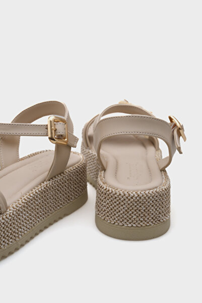 Capone Outfitters Vanda Wooden Single Buckle Leopard Straw Wedge Heeled Women's Sandals