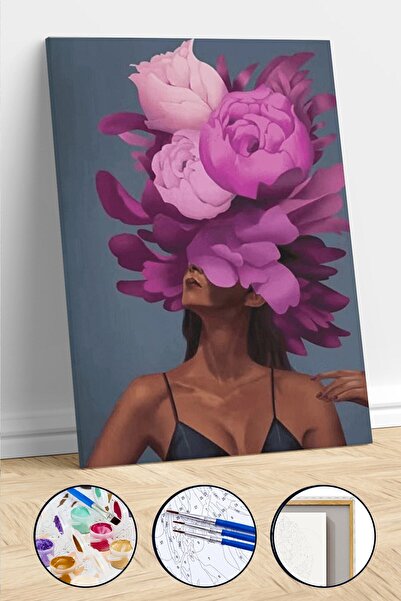 kendinyaphobi Çiçek Kadın 23 Sayılarla Boyama Seti Çerçeveli Kasnaklı