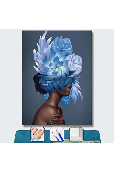 Pastelya Sayılarla Boyama Seti Çerçeveli Kasnaklı Çiçek Kadın 24 40x50