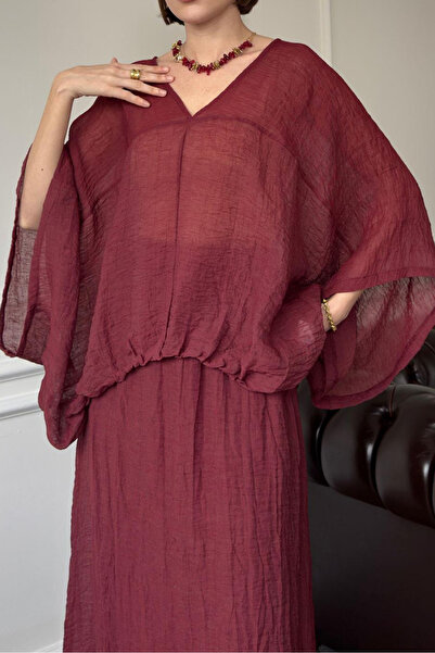 Suziş Women Collar Crinkle Fabric Bluz Skirt Suit 51134