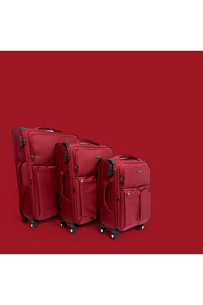 Rorik Set of 3 Textile Trolleys, S 55x35x23 Cm, M 70x40x28 Cm, L 82x47x30 Cm, 360° Wheels, Red