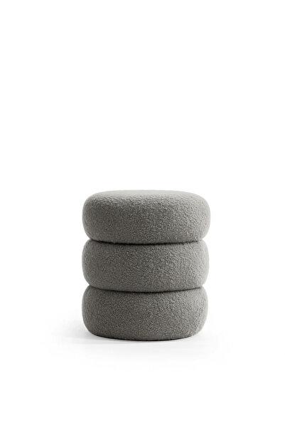 elissa home Bukle Puf Teddy Kumaş Boum Puf Gri