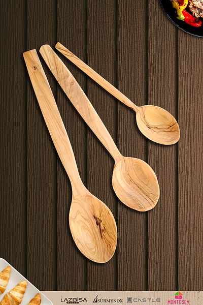 MONTESEV Olive Wood Wooden Wooden Spoon Spatula Set (Olive Wood) Wooden Spoon