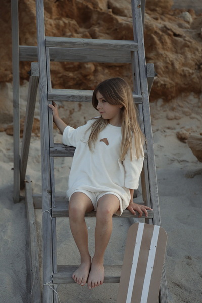 DoDo'S Baby Kruvasan Nakışlı Havlu Efektli Kız,Erkek Bebek,Çocuk Oversize Alt Üst Takım Yazlık %100