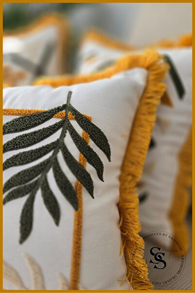 SasoHome Beauty Flowers Punch Embroidery Patterned Linen Throw Pillow Cover