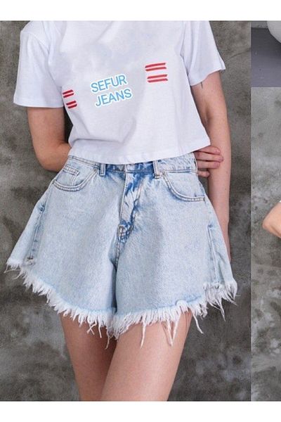 EDVESS Trend Street Wear Ice Blue Tasseled Jean σορτς