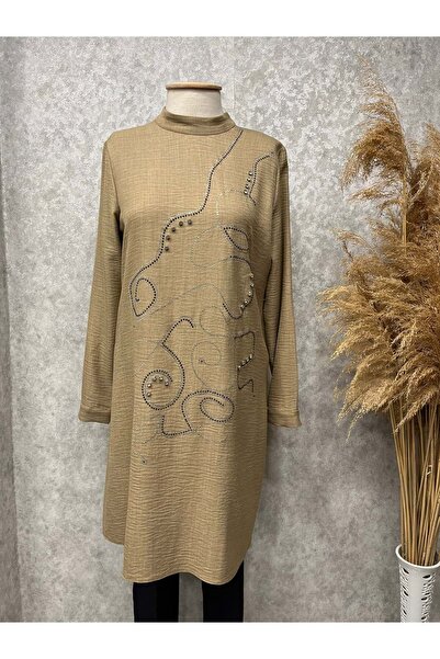 KADO 25Y4166 TUNİK ÖNÜ ASİMETRİK TAŞLI CAMEL