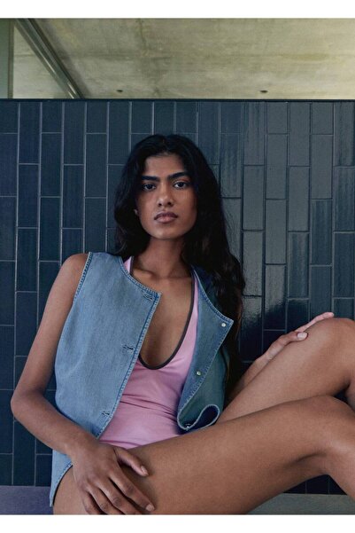 MANGO Woman Vestă din denim cu nasturi