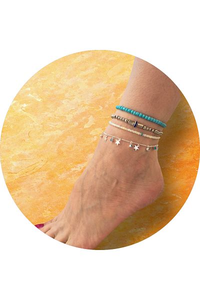 Pinkimaj An Anklet Set of 4 Pieces of Starry Blue Stone Beads Set