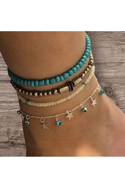 Pinkimaj An Anklet Set of 4 Pieces of Starry Blue Stone Beads Set