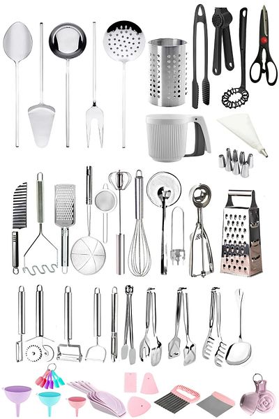 Mirilliahome 41 Piece Stainless Steel Serving Utensils – Spoon, Ladle, Tongs, Spatula and Utility Kitchen Set