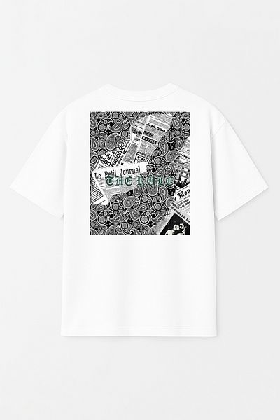 THE RULE Unisex Newspaper Shawl Pattern Printed Oversize 100% Cotton Wide Cut Soft Textured Crew Neck T-Shirt