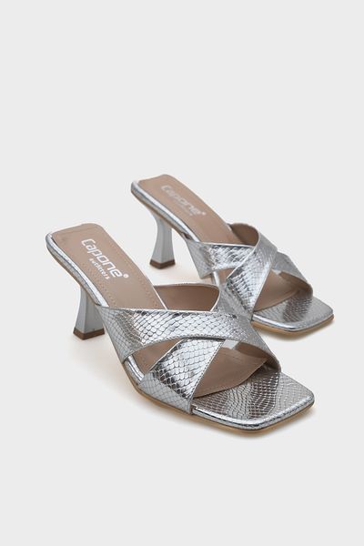 Capone Outfitters Papuci de damă metalici cu toc mijlociu cu model de șarpe Mavis