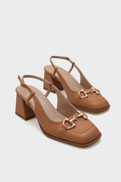 Capone Outfitters Дамски обувки Quinn с отворен гръб и плоски пръсти, дебел ток и катарама