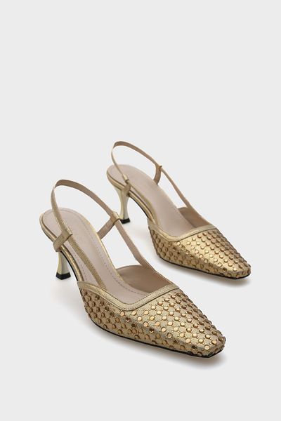 Capone Outfitters Sandi Open Back Blunt Toe Stone Medium Heeled Women's Shoes