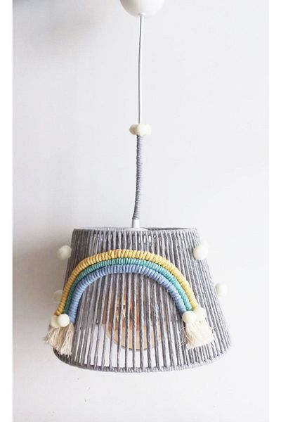 C&A&B KUZEY AVİZE Rainbow Ecru Macrame Rope Wrap - Baby and Children's Room Handmade with Pompom - Chandelier(9)