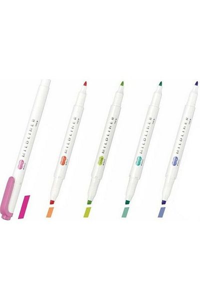 Zebra Mildliner Double-Sided Marking Pen Set of 5- (VIBRANT COLORS-GREEN COLOR)