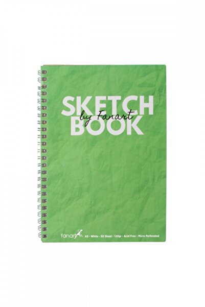Fanart Sketch Book (eskiz Defteri) A5 Spiralli 120 Gr Beyaz Kağıt- Yeşil (B19)