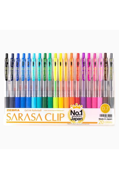 Zebra Sarasa Clip 20 Color 0.7mm Gel Roller Pen Set