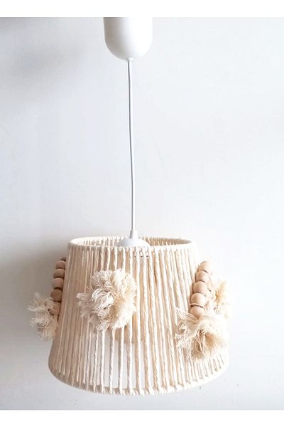 C&A&B KUZEY AVİZE Macrame String Wrapped Wooden Beaded Rainbow Applique Handmade Pompom Kids and Baby Room Chandelier