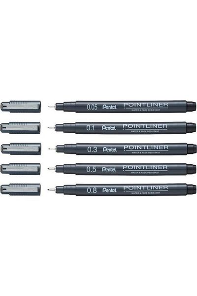Pentel Pointliner Set of 5 Technical Drawing Pens (0.05-0.1-0.3-0.5-0.8)