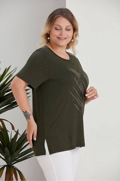 BERA LINE PLUS Γυναικεία Μπλούζα Plus Size με Πέτρινη Λεπτομέρεια