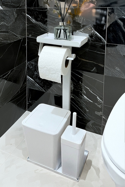 Egza 3'ü 1 Arada Banyo Seti – Tuvalet Kağıtlık, Çöp Kovası Ve Tuvalet Fırça T...