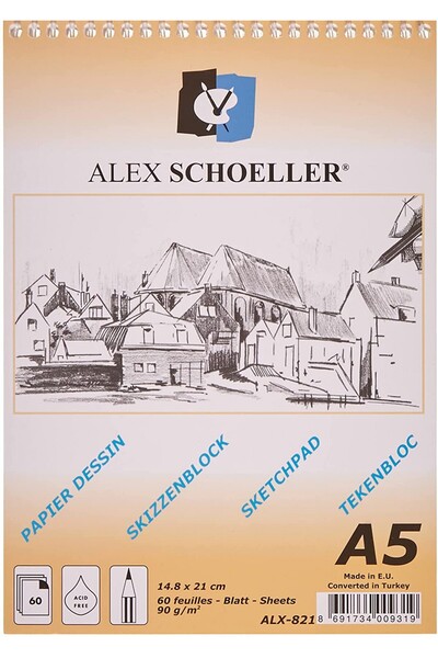 Alex Schoeller Sketch Book A5 Spiralli 90gr 60 yp Çizim Defteri ALX.821