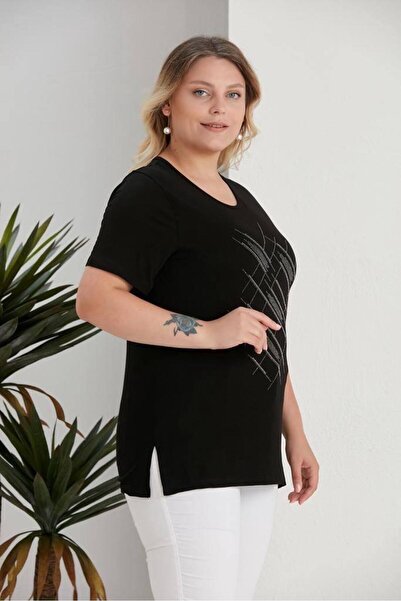 BERA LINE PLUS ΓΥΝΑΙΚΕΙΑ ΜΑΥΡΗ ΜΠΛΟΥΖΑ ΜΕΓΑΛΟΥ ΜΕΓΕΘΟΥΣ ΜΕ ΠΕΤΡΑ