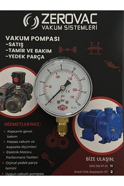 SIMGA 0-16 Bar Çap Ø63 Mm Alttan Bağlantılı Kuru Tip Manometre