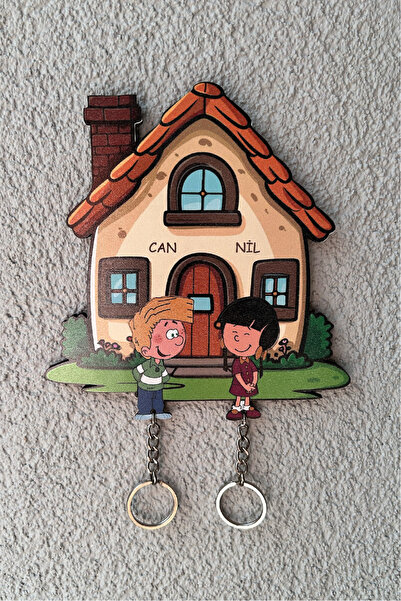 no77decor Kişiye Özel Çift Sevgili Ev Duvar Askılı Anahtarlık 6 Mm Ahşap Lazer Kesim Dijital Baskı