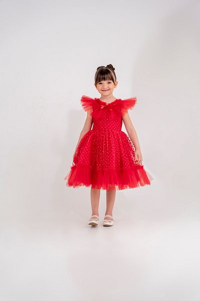 Eray Kids Girl's Evening Dress Ruffle Collar Detailed Glitter Polka Dot Tulle 5-8 Years