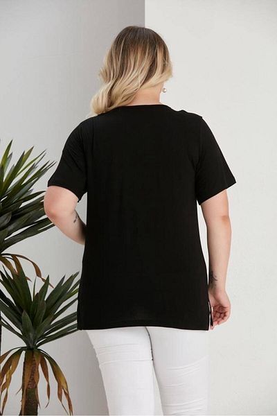 BERA LINE PLUS Women's Black Plus Size Stone Detail Bluz