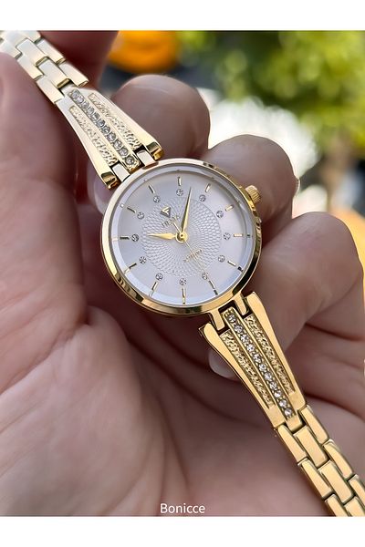 Fiesta Gold Yellow Handcuff Steel Strap Bridal, Engagement, Wedding Women's Wristwatch