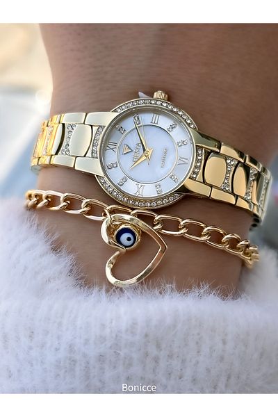 Fiesta Gold Yellow Steel Strap Bridal, Engagement, Wedding Small Case Wristwatch